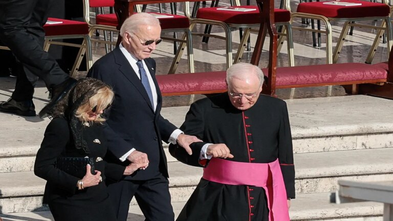 Biden seated toward back of world leaders section at Pope’s funeral, takes selfies