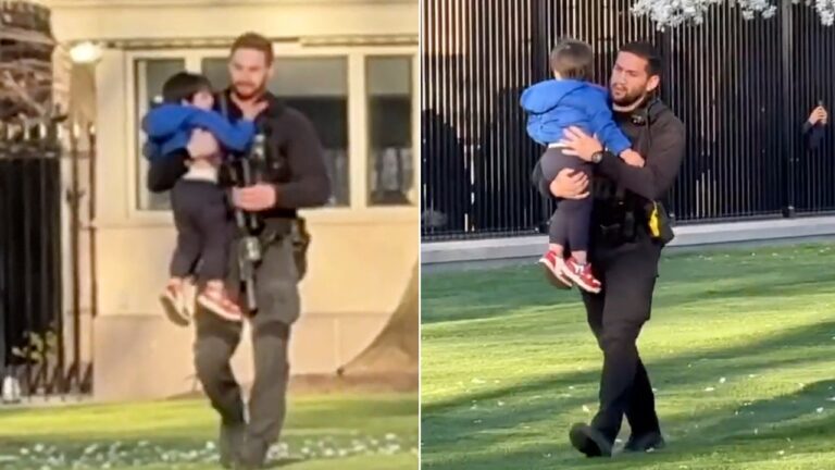 Child slips through White House fence on North Lawn in Washington DC