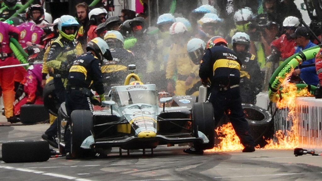 Indy 500: Alexander Rossi’s car goes up in flames in pits