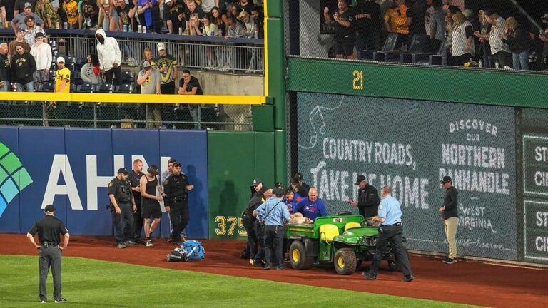 Pirates fan ‘awake and alert’ after crashing onto field in fall