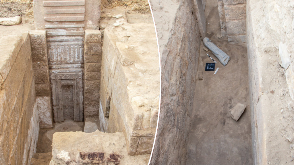 Excavation site contained false door made of pink granite at Egyptian tomb: officials