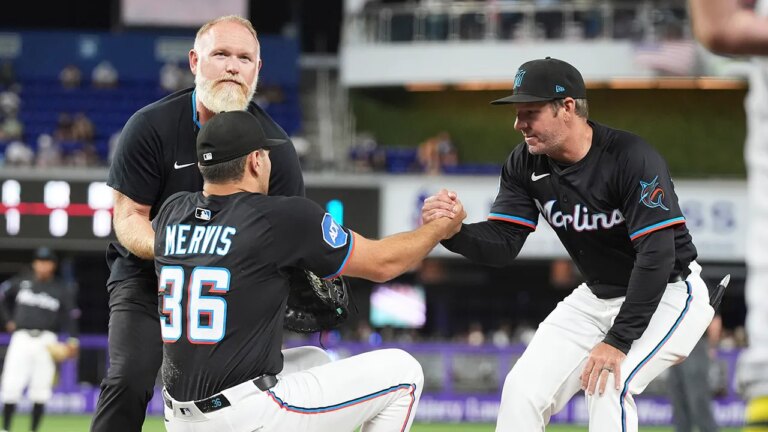 MLB viral moment: Marlins’ Matt Mervis gets hit with ball in unfortunate spot