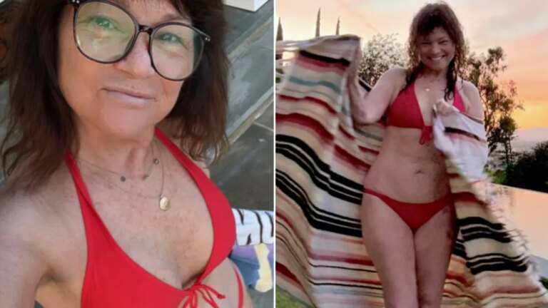 Valerie Bertinelli wears red bikini to take on the cold plunge trend