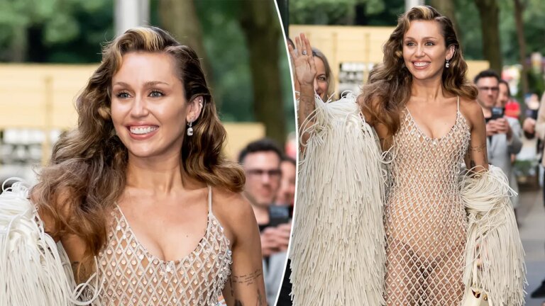 Miley Cyrus stuns in sheer crystal dress at New York film festival