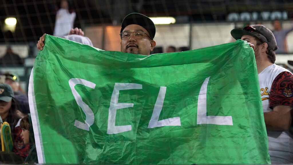 A’s broadcast shows moment fan wearing ‘SELL’ shirt was confronted by security