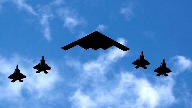 B-2 stealth bombers possibly carrying bunker-busters appear to head toward Guam