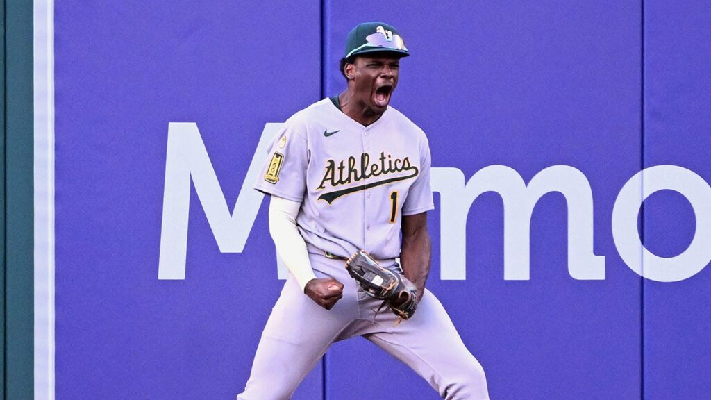 Athletics’ Denzel Clarke makes catch of the year, robs Angels of home run
