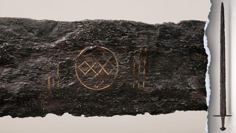 Medieval sword with rare symbols discovered by Dutch workers on display