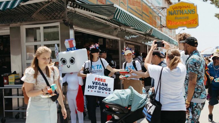 PETA delivers vegan hot dogs at Nathan’s contest